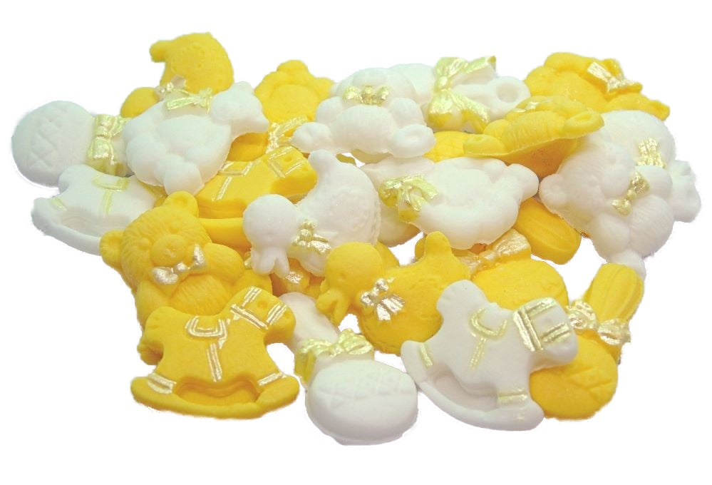 24 Vegan Yellow and White Assorted Items Baby Shower Cupcake Cake Decorations