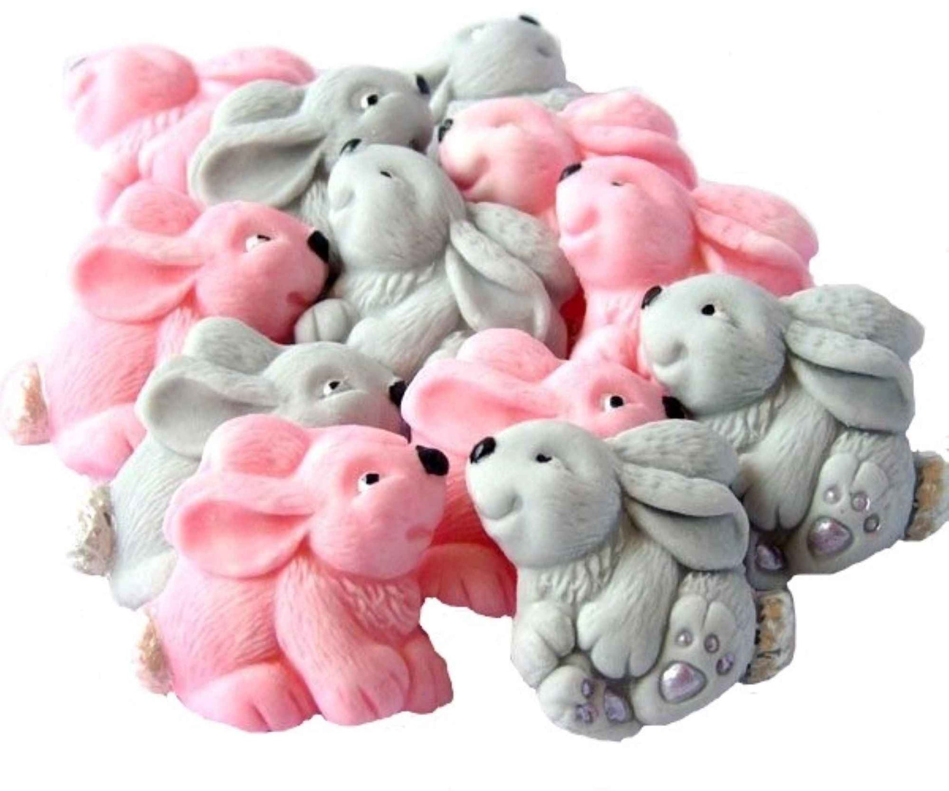 12 Easter Coloured Rabbits Baby Shower Edible Cupcake Toppers