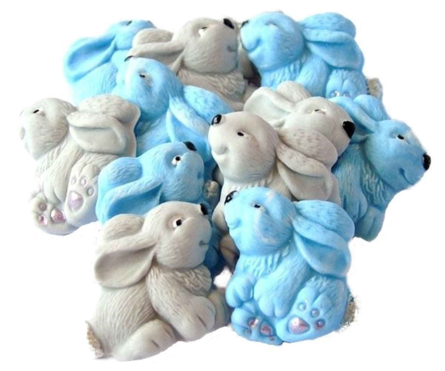 12 Easter Coloured Rabbits Baby Shower Edible Cupcake Toppers