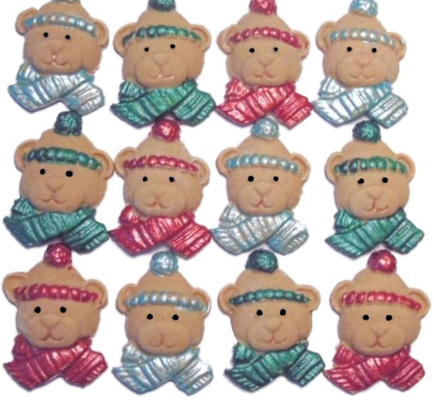 12 Bear Faces Edible Christmas Cupcake Cake Toppers
