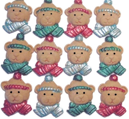12 Bear Faces Edible Christmas Cupcake Cake Toppers