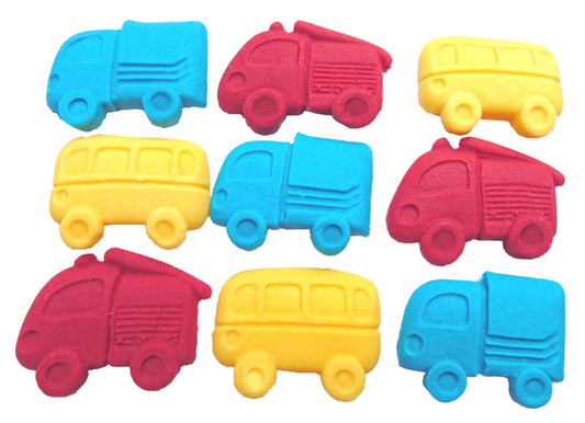 12 Novelty Mixed coloured Trucks Edible Cupcake Toppers
