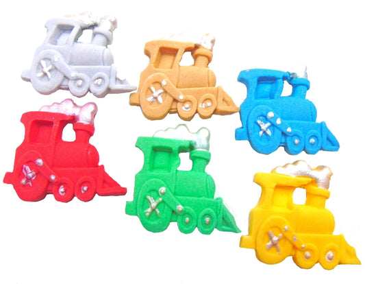 12 Novelty Trains Sugar Paste Vegan Edible Cupcake Toppers