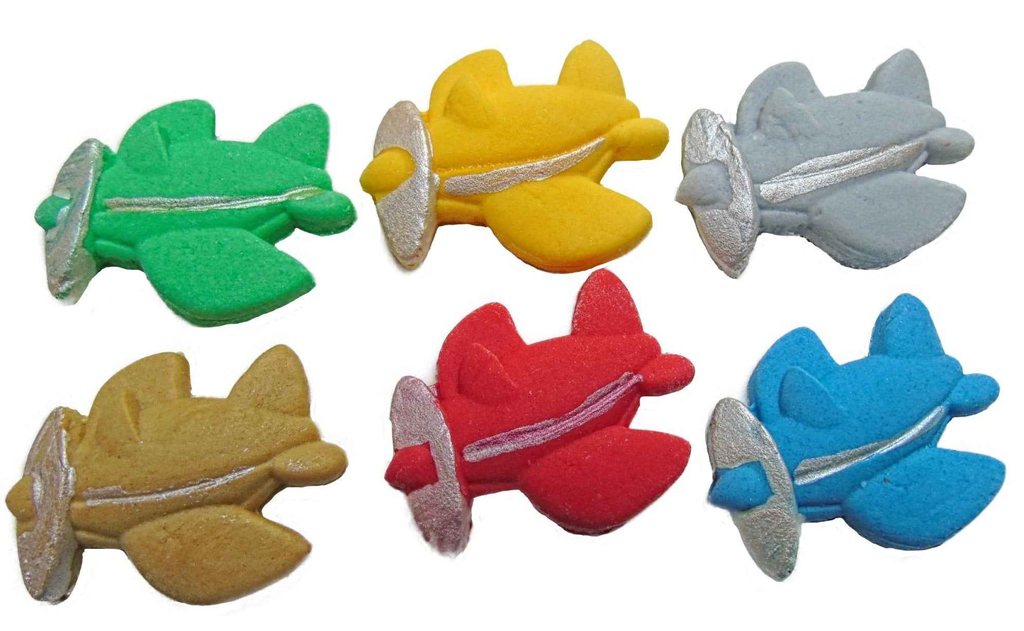 12 Novelty Coloured Aeroplanes Planes Edible Cupcake Toppers
