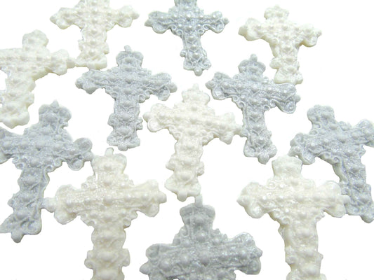 12 Glittered Crosses Christmas Cake Cupcake Decorations