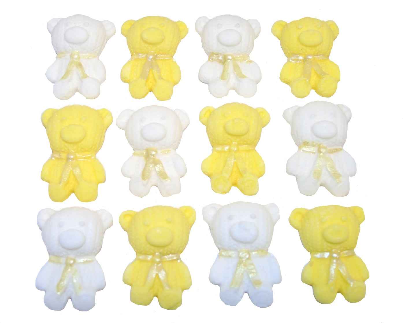 12 Cute Mix Coloured & White Teddies Edible Cupcake Toppers