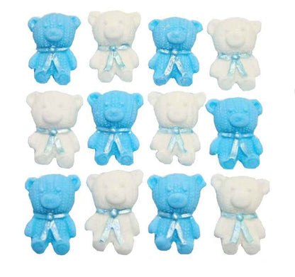 12 Cute Mix Coloured & White Teddies Edible Cupcake Toppers