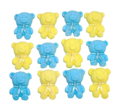 12 Cute Mix Coloured & White Teddies Edible Cupcake Toppers