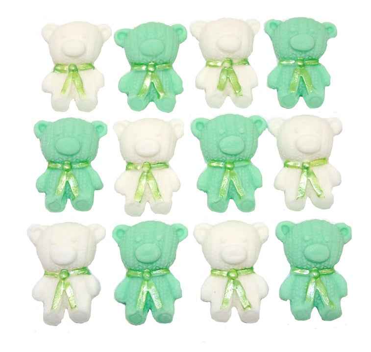 12 Cute Mix Coloured & White Teddies Edible Cupcake Toppers