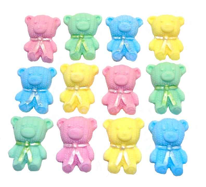 12 Cute Mix Coloured & White Teddies Edible Cupcake Toppers