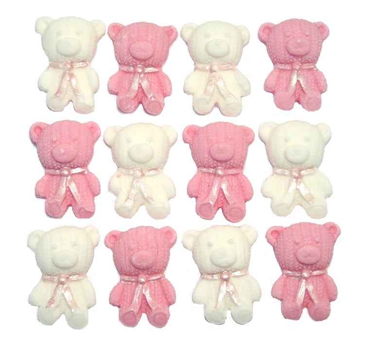 12 Cute Mix Coloured & White Teddies Edible Cupcake Toppers