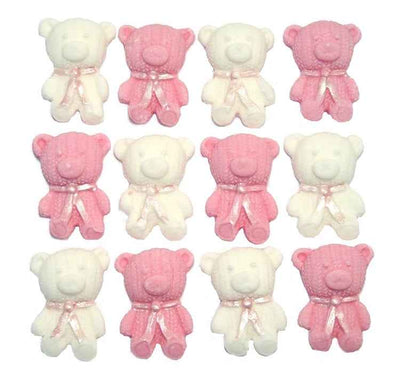 12 Cute Mix Coloured & White Teddies Edible Cupcake Toppers