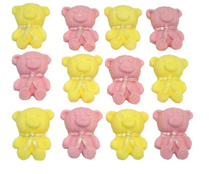 12 Cute Mix Coloured & White Teddies Edible Cupcake Toppers