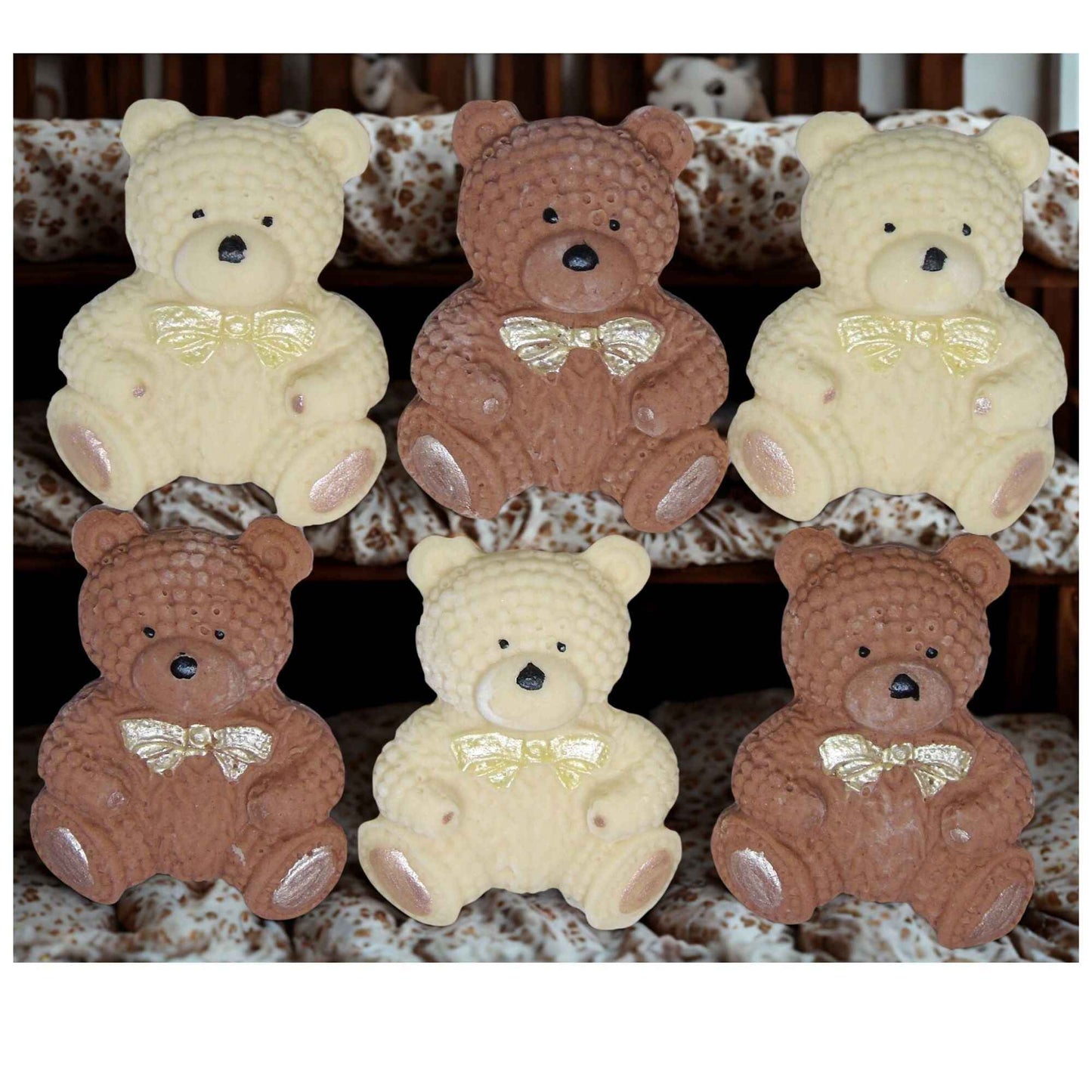 6 Coloured Baby Teddys Baby Shower Cupcake Cake Toppers