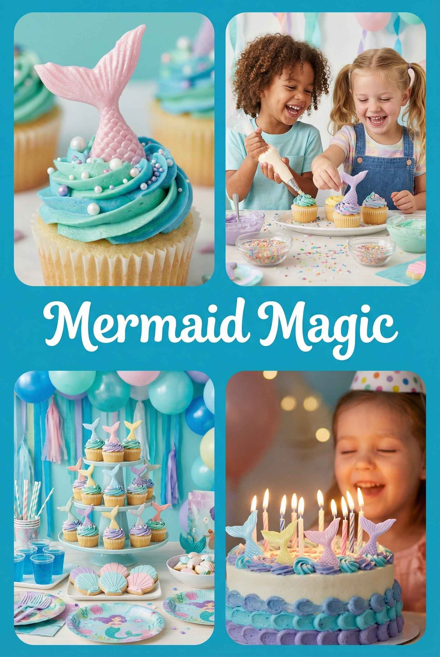 12 Handmade Coloured Glittered Mermaid Tails Edible Toppers