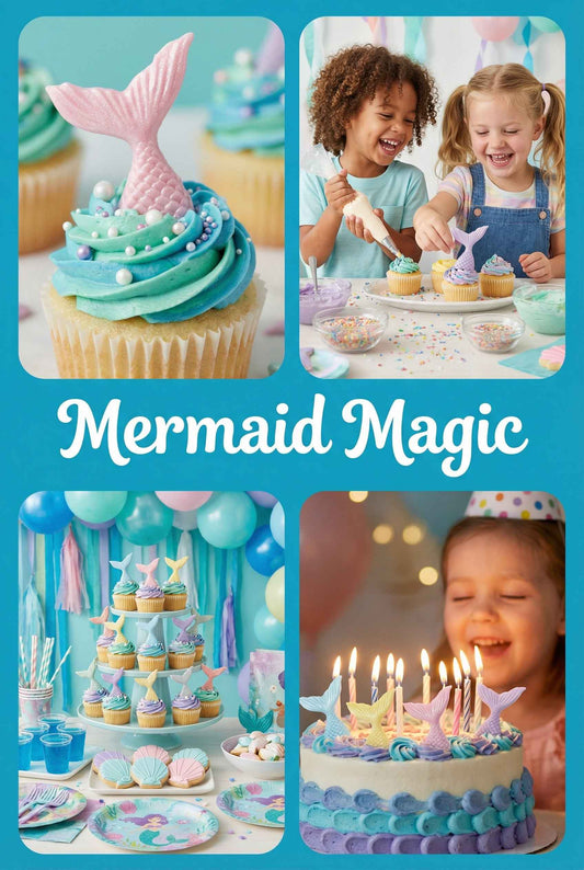 12 Handmade Coloured Glittered Mermaid Tails Edible Toppers