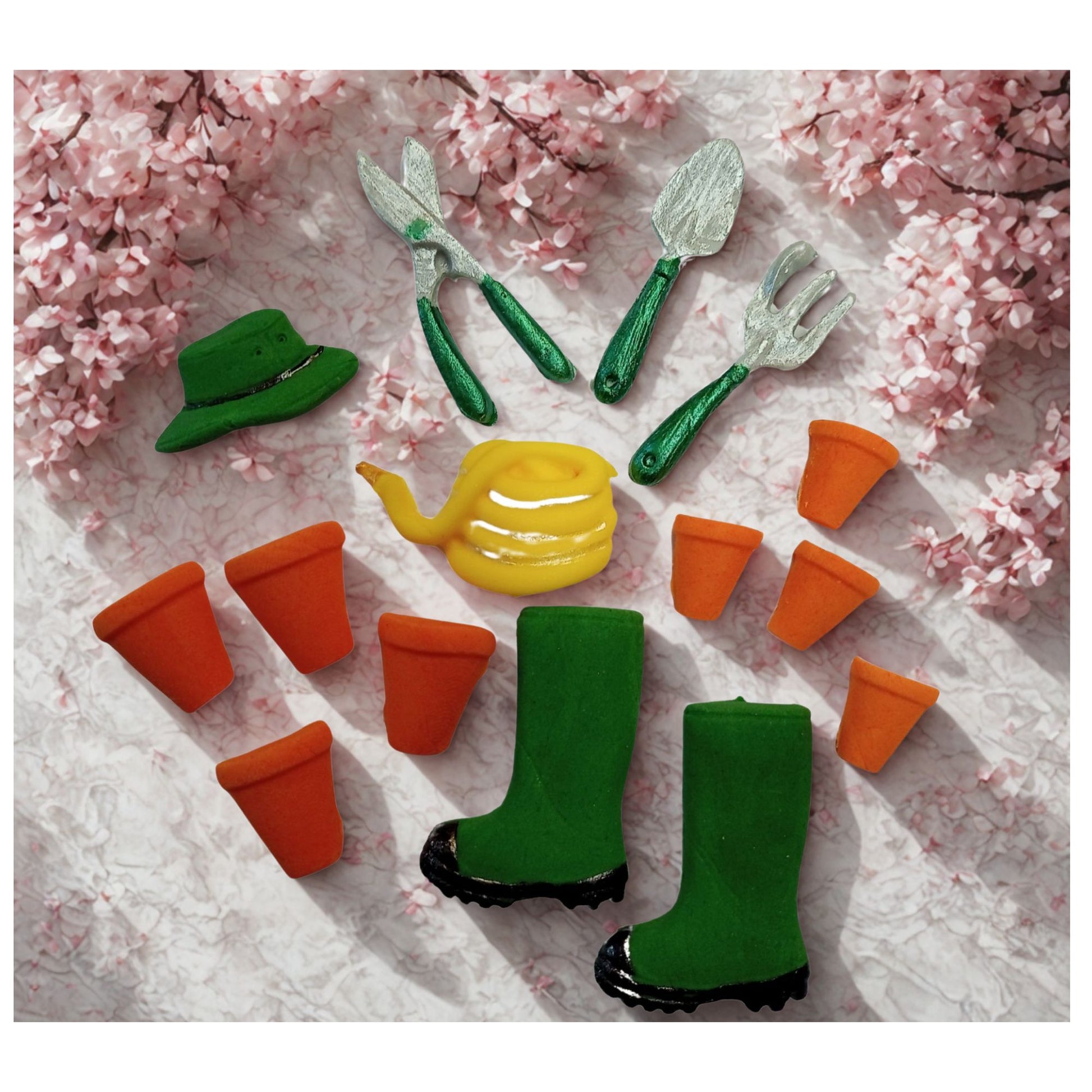 Set garden themed  edible cake cupcake toppers 