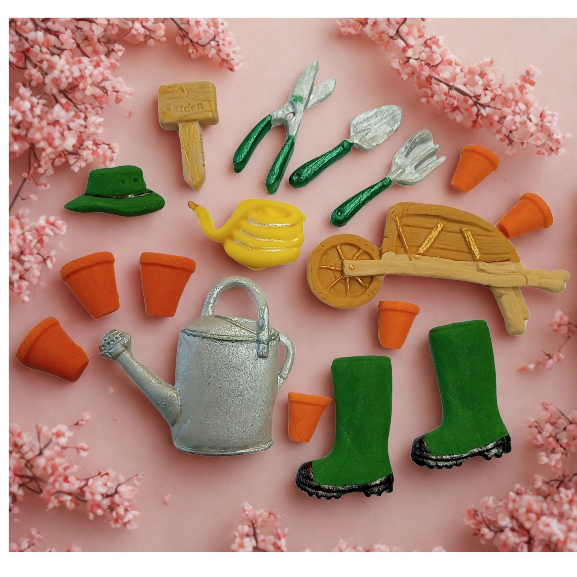 Edible Garden themed cupcake cake topper decorations