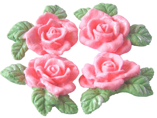 4 Vegan Glittered Pink Rose Garland Wedding Birthday Cake Decorations