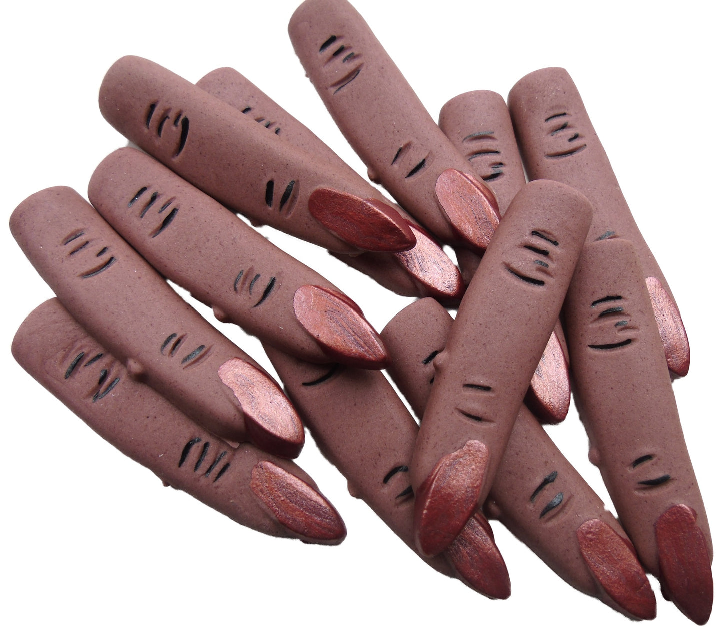 12 Vegan Halloween Brown Fingers Cupcake Cake Toppers Decoration