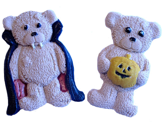 Vampire & Pumpkin Bears Halloween Vegan Cupcake Cake Toppers