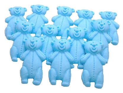 12 Vegan Blue Coloured Teddies Baby Shower Edible Cupcake Toppers