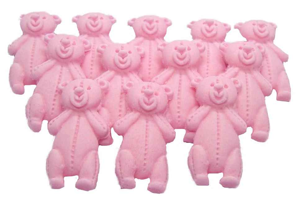 12 Vegan Pink Coloured Teddies Baby Shower Edible Cupcake Toppers
