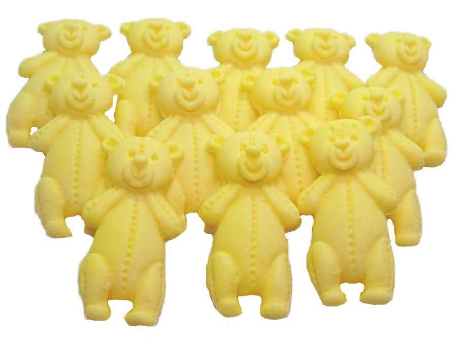 12 Vegan Yellow Coloured Teddies Baby Shower Edible Cupcake Toppers