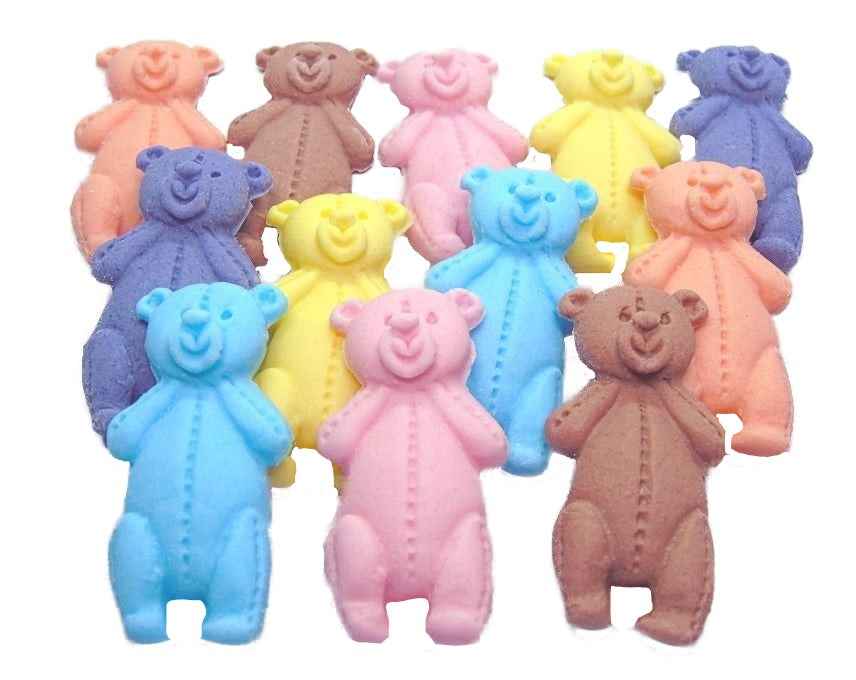 12 Vegan Mixed Coloured Little Teddys Edible Party Cake Toppers