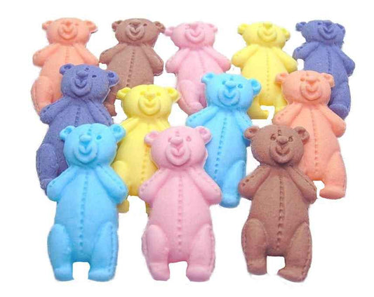 12 Vegan Mixed Coloured Little Teddys Edible Party Cake Toppers