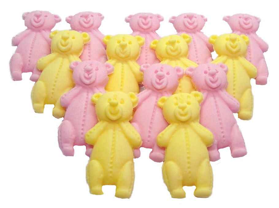 12 Vegan Mixed Coloured Little Teddys Edible Party Cake Toppers