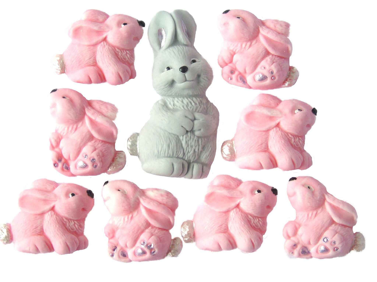 Easter Baby Shower Cake Toppers Set Mother & 8 Baby Rabbits