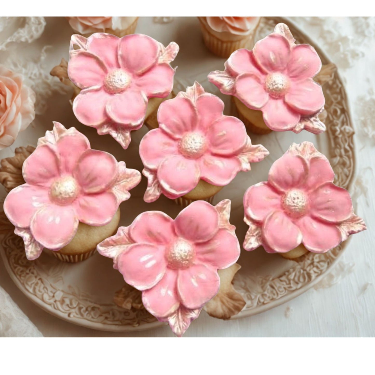 Pink vegan flowers with painted silver leaves 