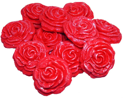 12 Red Medium Glittered edible Coloured Roses