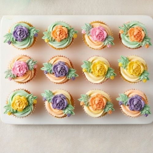 12 Mini Vegan Rose Cupcake Toppers - Glittered Edible Garlands