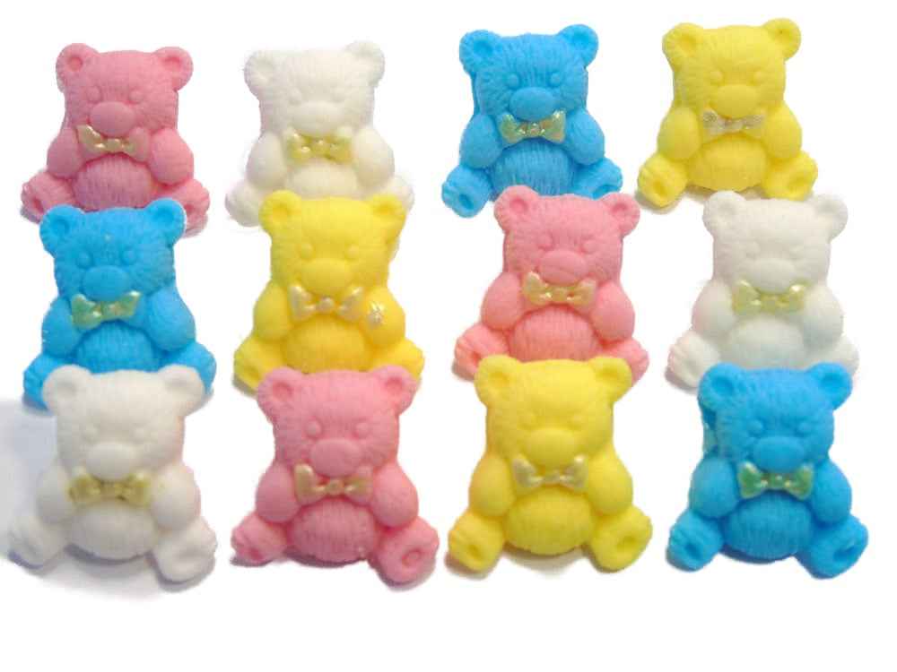 12 Coloured Vegan Teddies Baby Shower Cupcake Toppers
