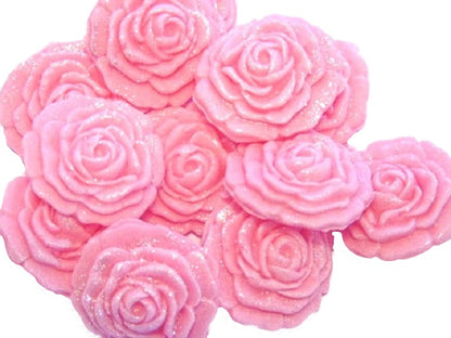 12 Vegan Small Glittered Pink Roses Wedding Birthday Cupcake Toppers