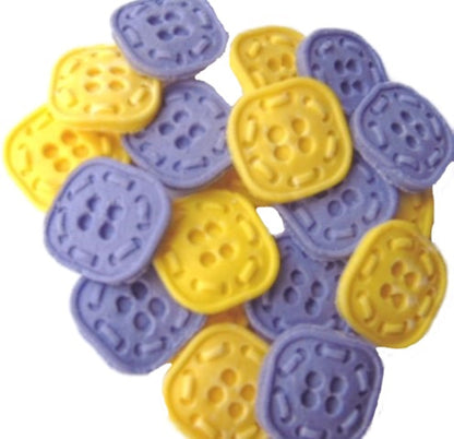18 Edible Purple & Yellow Mixed Coloured Square Shaped Buttons Vegan Cupcake Toppers