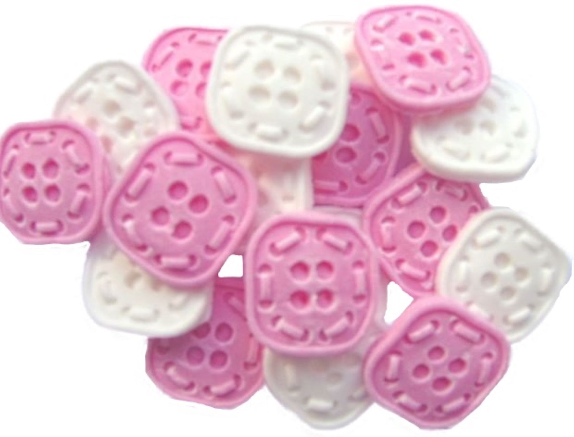 18 Edible Pink & White Mixed Coloured Square Shaped Buttons Vegan Cupcake Toppers