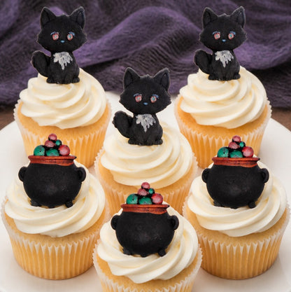 Mix 12 Halloween Cupcake Toppers - Cat & Cauldron Theme