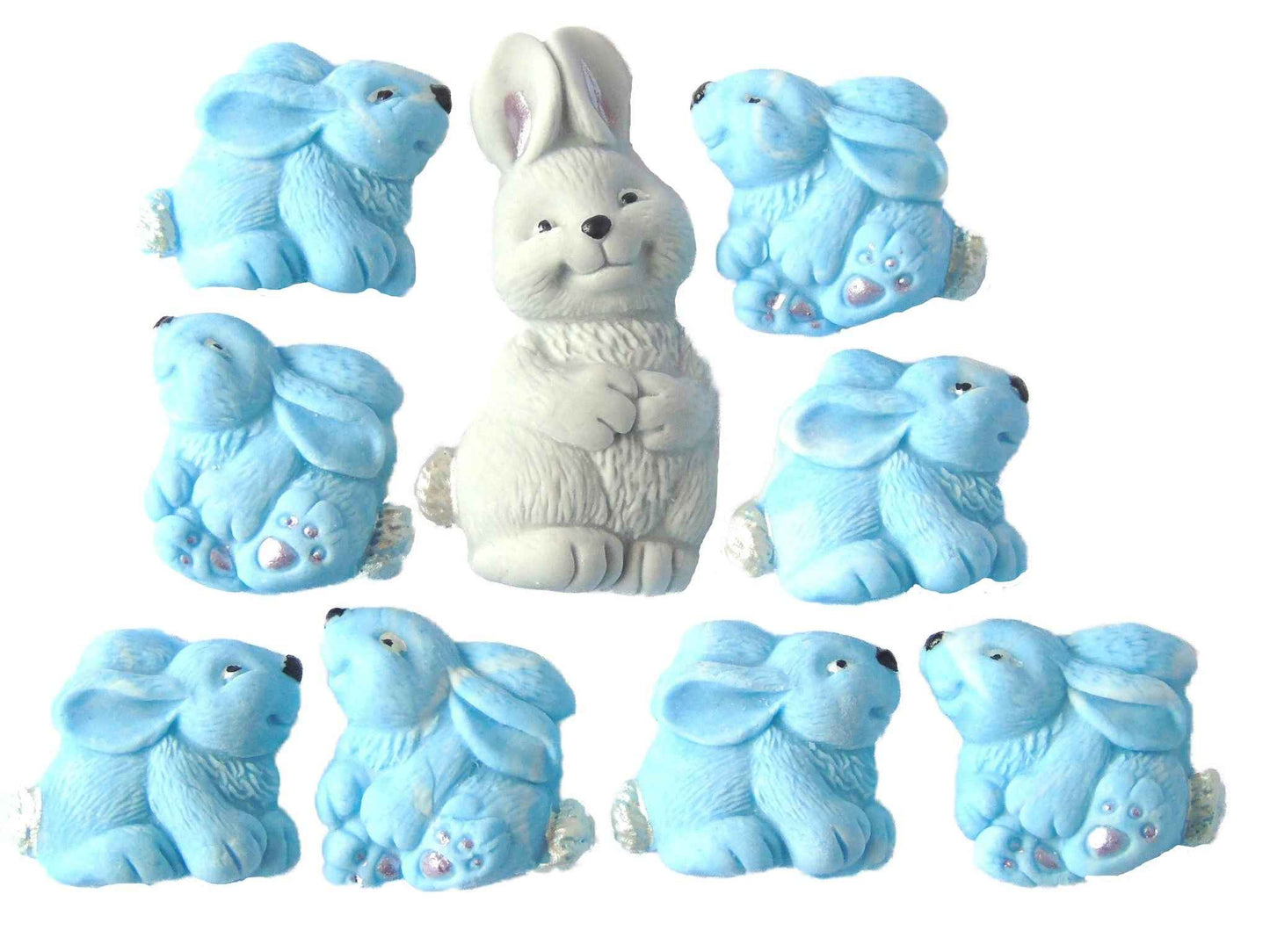 Easter Baby Shower Cake Toppers Set Mother & 8 Baby Rabbits