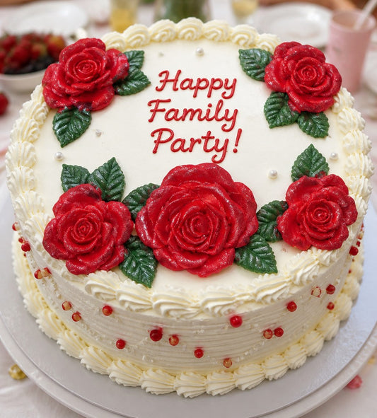 4 Glittered Rose Cake Toppers with a Large Centre Rose Garland