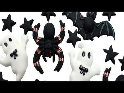 Set of Halloween Edible Cupcake Toppers with Bats, Spiders, and Ghosts - Vegan Friendly
