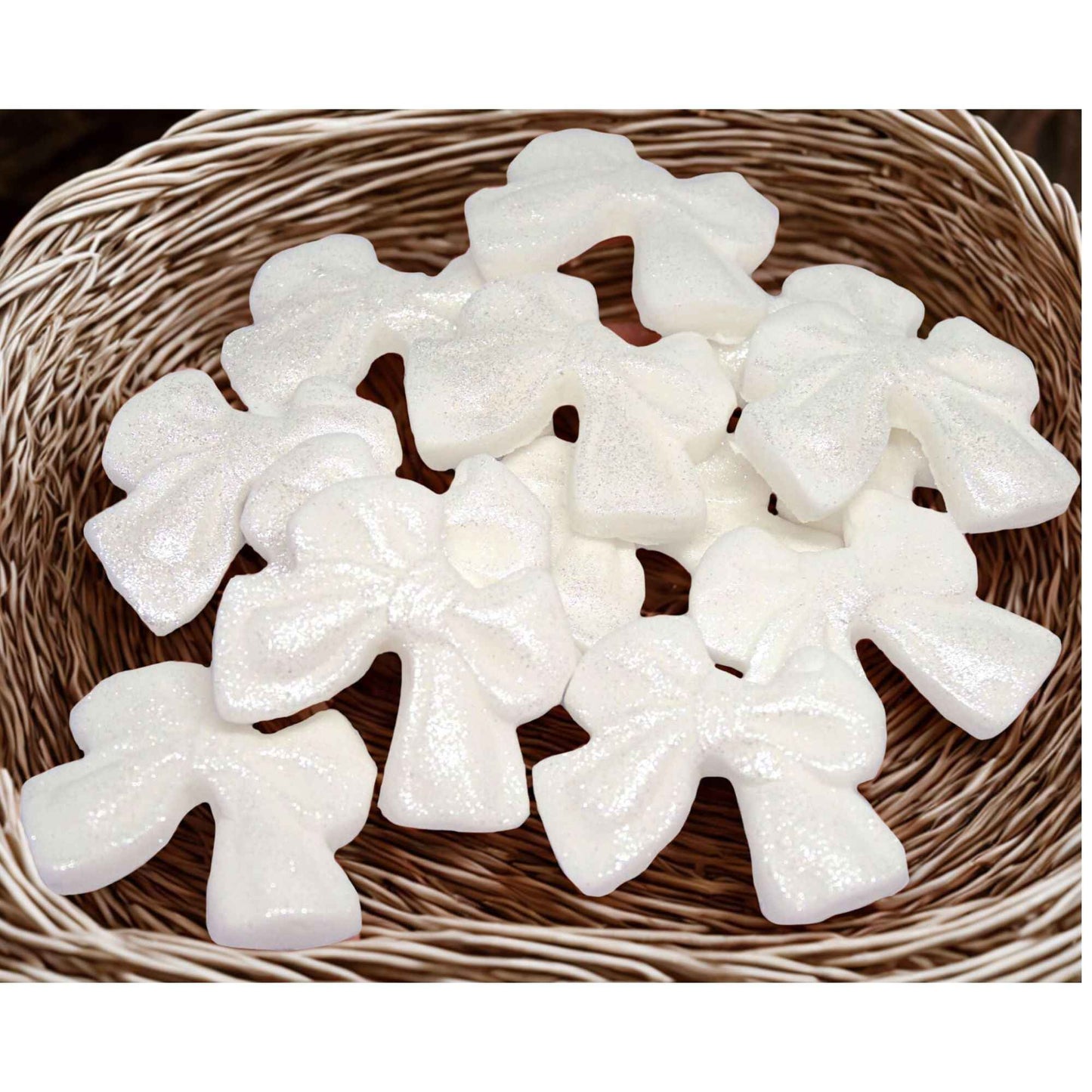 12 Handmade Glittered Coloured Cute Bows Cupcake Toppers